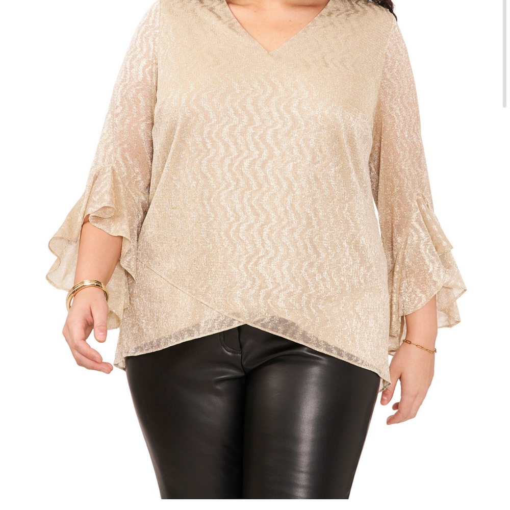Plus Size Metallic Moiré Ruffled-Cuff Tunic